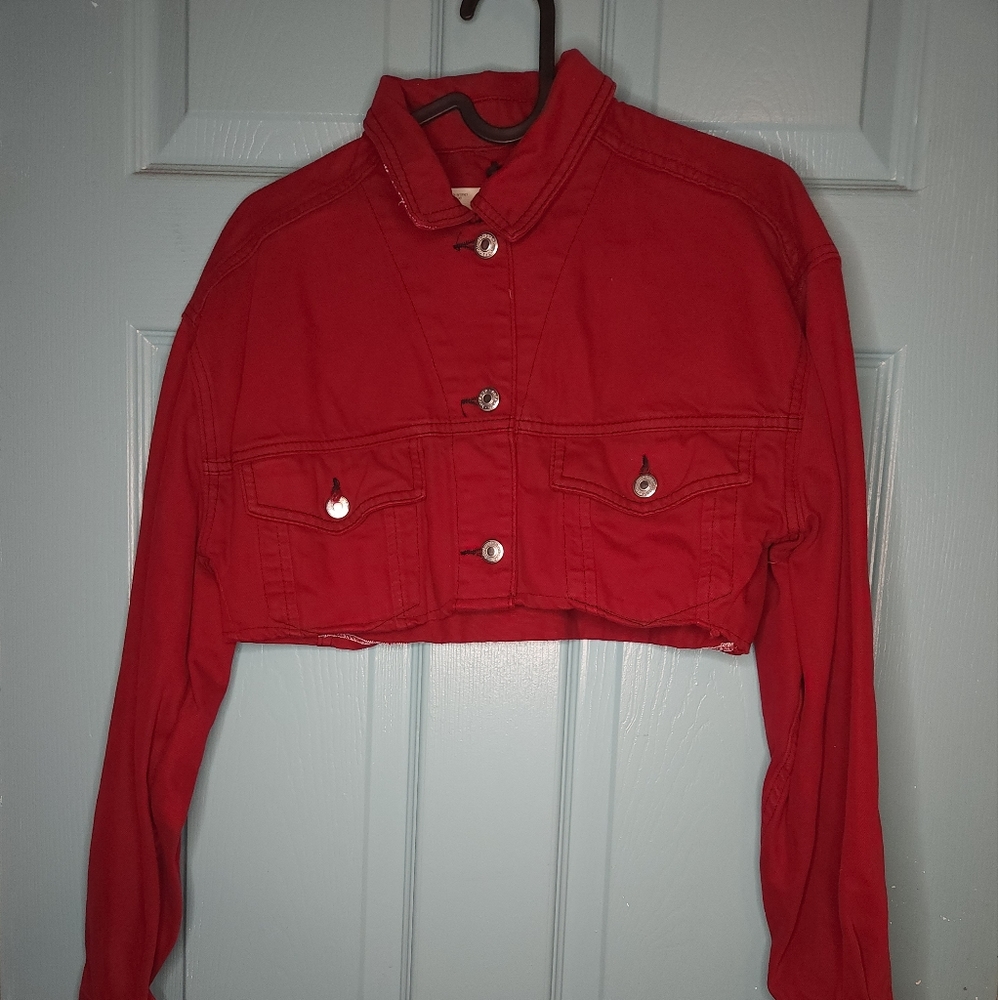 Topshop red denim crop top jacket